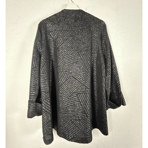 Womens Unique Button Front Textured Swing Jacket Black Gray Pattern Art To Wear - Picture 2 of 6